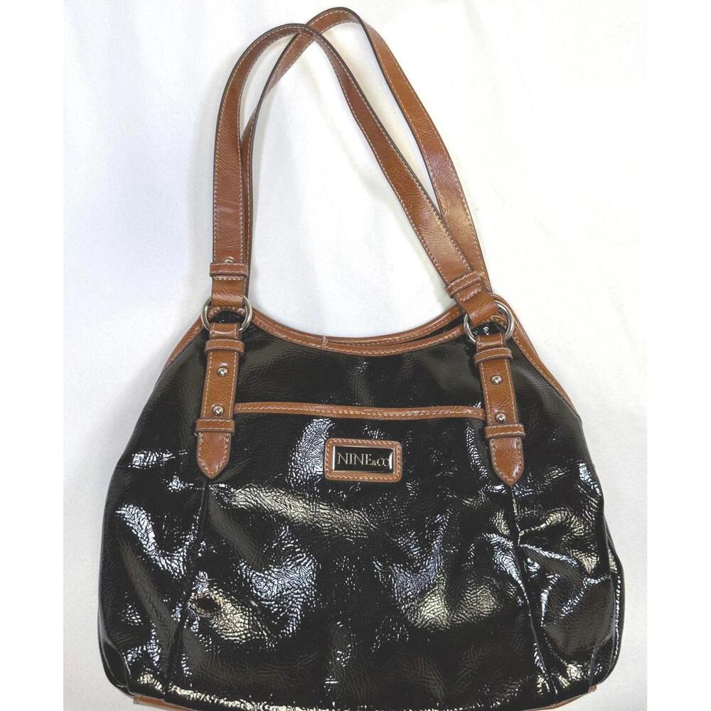 Nine & Co Black Patent Leather‎ Tote Handbag Purse Large Shoulder Bag